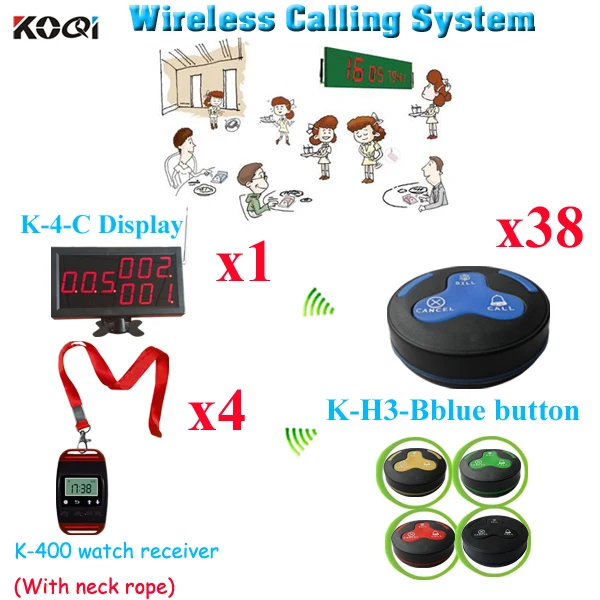 Waiter Calling System Customer Communication Fashion Wireless Calling Restaurant Equipment (1display & 4 watch & 38 call button)
Waiter Calling System Customer Communication Fashion Wireless Calling Restaurant Equipment (1display & 4 watch & 38 call button)
