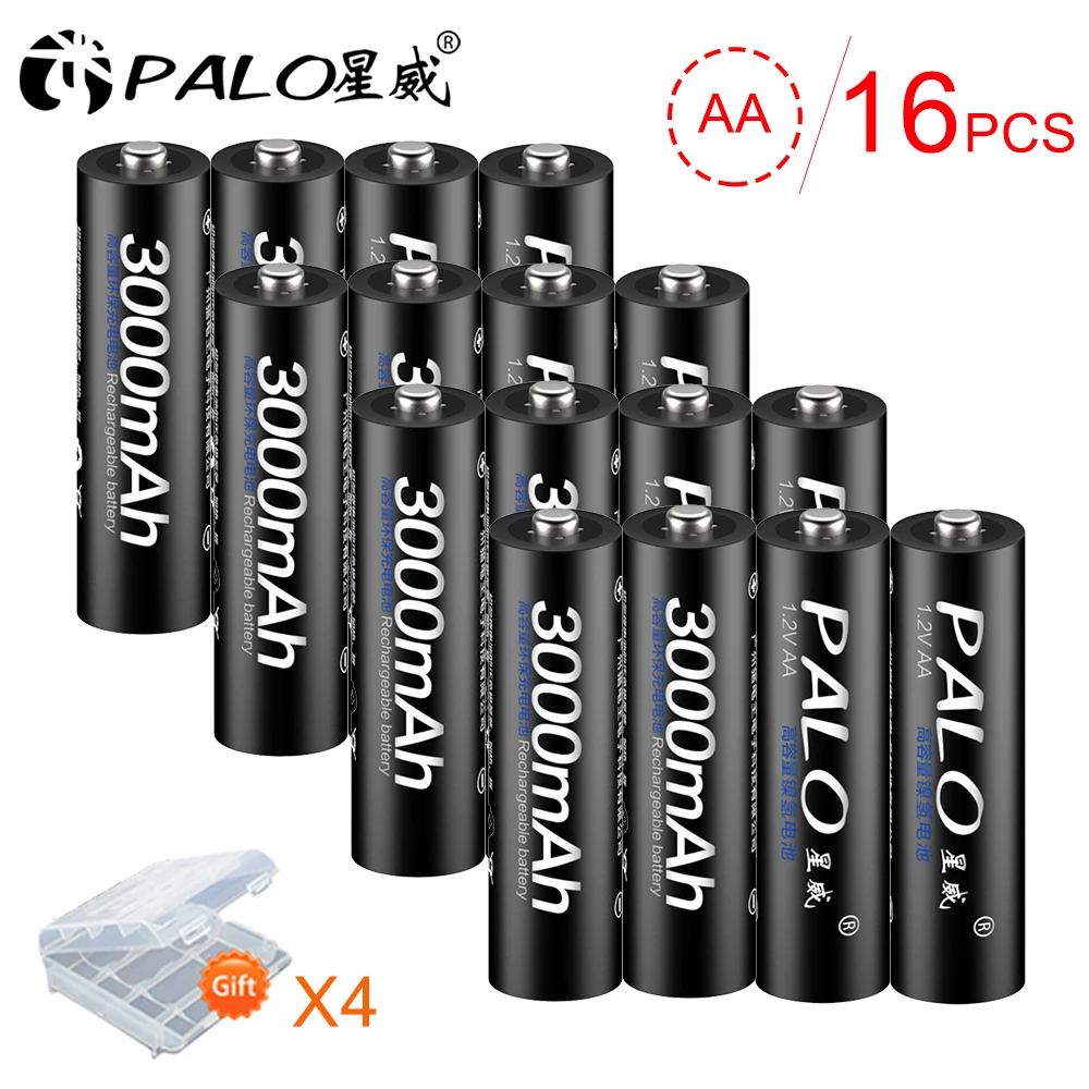 PALO 16Pcs 3000mAh 1.2V NI-MH AA 2A Rechargeable Battery Batteries for Remote Control Toy cameras With 4pcs Battery Case
PALO 16Pcs 3000mAh 1.2V NI-MH AA 2A Rechargeable Battery Batteries for Remote Control Toy cameras With 4pcs Battery Case