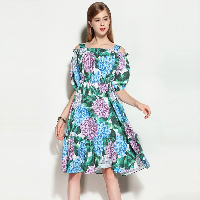 High Quality Women's Dress New Designer Women's Amazing Fresh Print Hydrangea Word Shoulder Strap Puff Sleeve Ladies Beach Dress
High Quality Women's Dress New Designer Women's Amazing Fresh Print Hydrangea Word Shoulder Strap Puff Sleeve Ladies Beach Dress