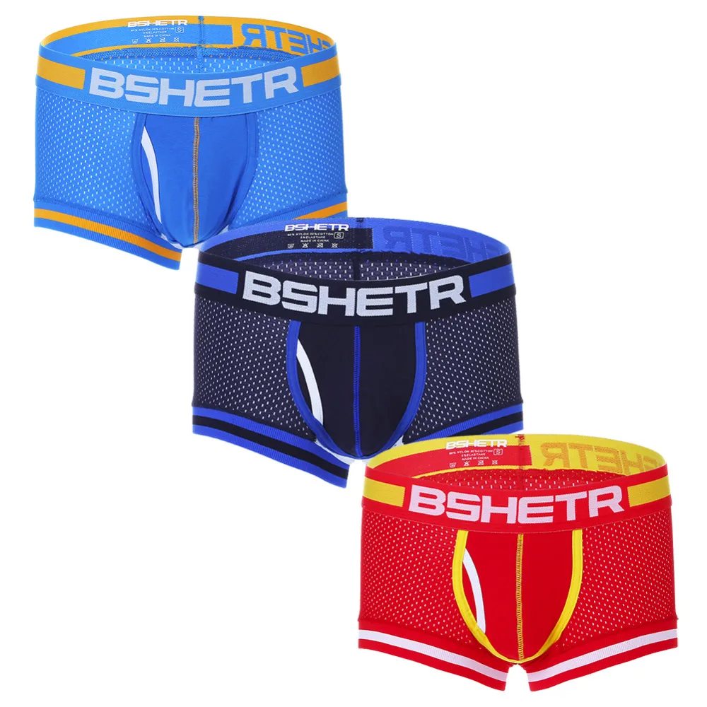 

3 Pcs/lot BSHETR Brand Boxer Underwear Men PU Mesh Sexy Men Underpants Cotton U Pouch Pants Trunks Boxer Shorts Male Underwear