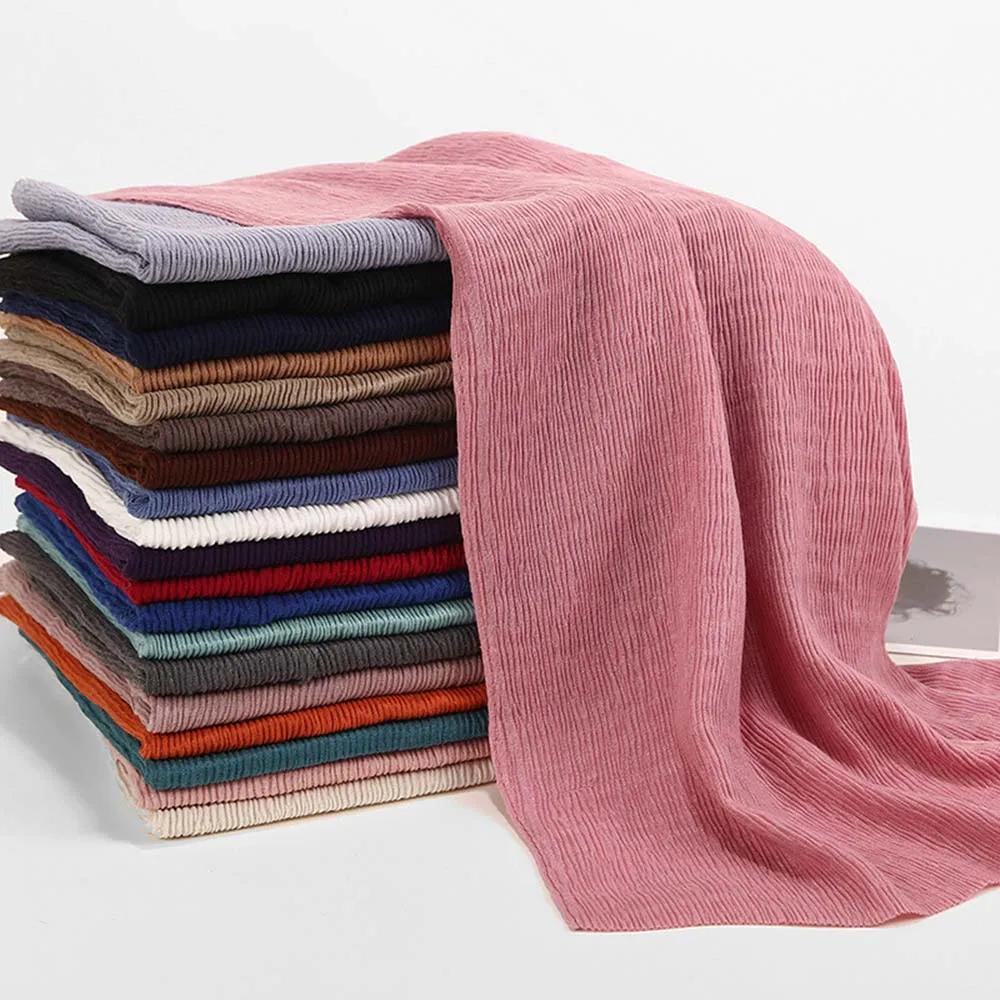 Hot Women Pleated Cotton Scarves Solid Muslim Hijabs Long Scarf for Lady Shawls Islamic Headwear Wraps 180*90CM
Hot Women Pleated Cotton Scarves Solid Muslim Hijabs Long Scarf for Lady Shawls Islamic Headwear Wraps 180*90CM