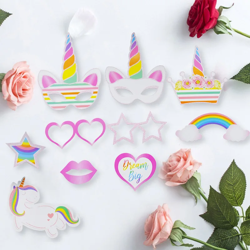 10 шт. Единорог Photo Booth прекрасный Бумага DIY День рождения украшения для душа