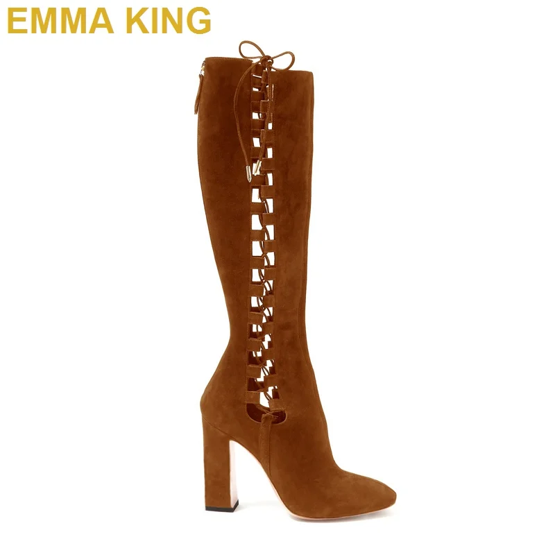 Suede Leather Knee High Boots Women Chunky High Heels Long Boots Cut out Lace Up With Zipper Fashion Designer Shoes Woman 35-43
Suede Leather Knee High Boots Women Chunky High Heels Long Boots Cut out Lace Up With Zipper Fashion Designer Shoes Woman 35-43