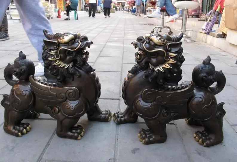 Китайские бронзовые богатые fly Kylin КИЛИНА платье в стиле Ципао с lin Qilin Foo Dog