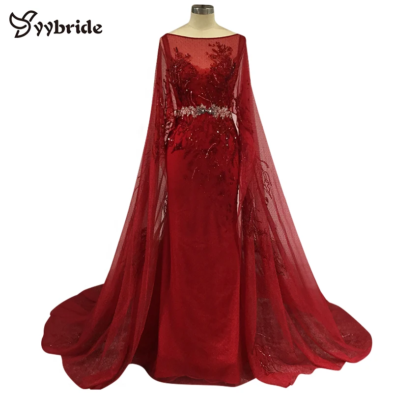 YYbride Новые Вечерние платья из красного винного тюля с кристаллами длинные