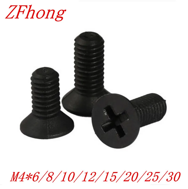100pcs M4*6/8/10/12/15/20/25/30 black nylon flat head machine screw