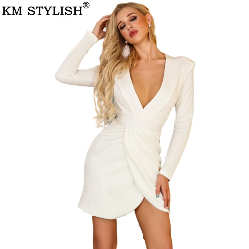 2019 Women New Elegant White one-piece Dress Temperament Sexy Deep V-neck Long Sleeve Waist Slim Fit Party Dress
2019 Women New Elegant White one-piece Dress Temperament Sexy Deep V-neck Long Sleeve Waist Slim Fit Party Dress