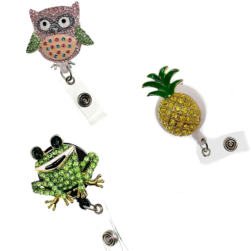 10pcs/lot New design animal owl/frog and fruit pineapple Rhinestone enamel ID badge Holder Reel
10pcs/lot New design animal owl/frog and fruit pineapple Rhinestone enamel ID badge Holder Reel