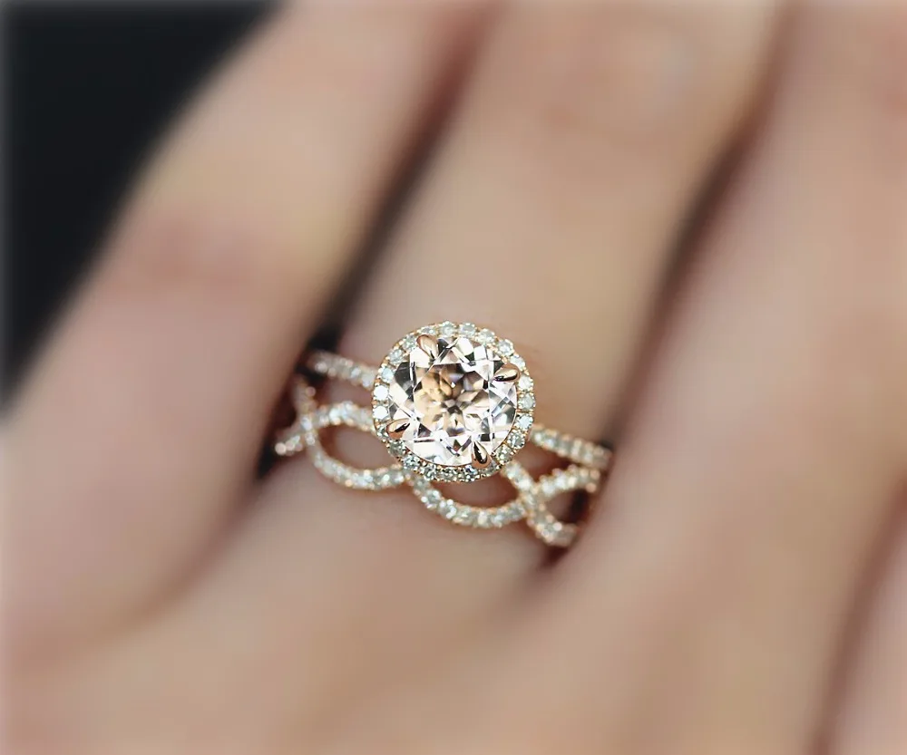 DUPUY 7mm Round Cut Morganite Rings 2Pcs Fashion 14K Engagement Rings&Conflict Free Diamonds Wedding Rings Bridal Set D180374
DUPUY 7mm Round Cut Morganite Rings 2Pcs Fashion 14K Engagement Rings&Conflict Free Diamonds Wedding Rings Bridal Set D180374