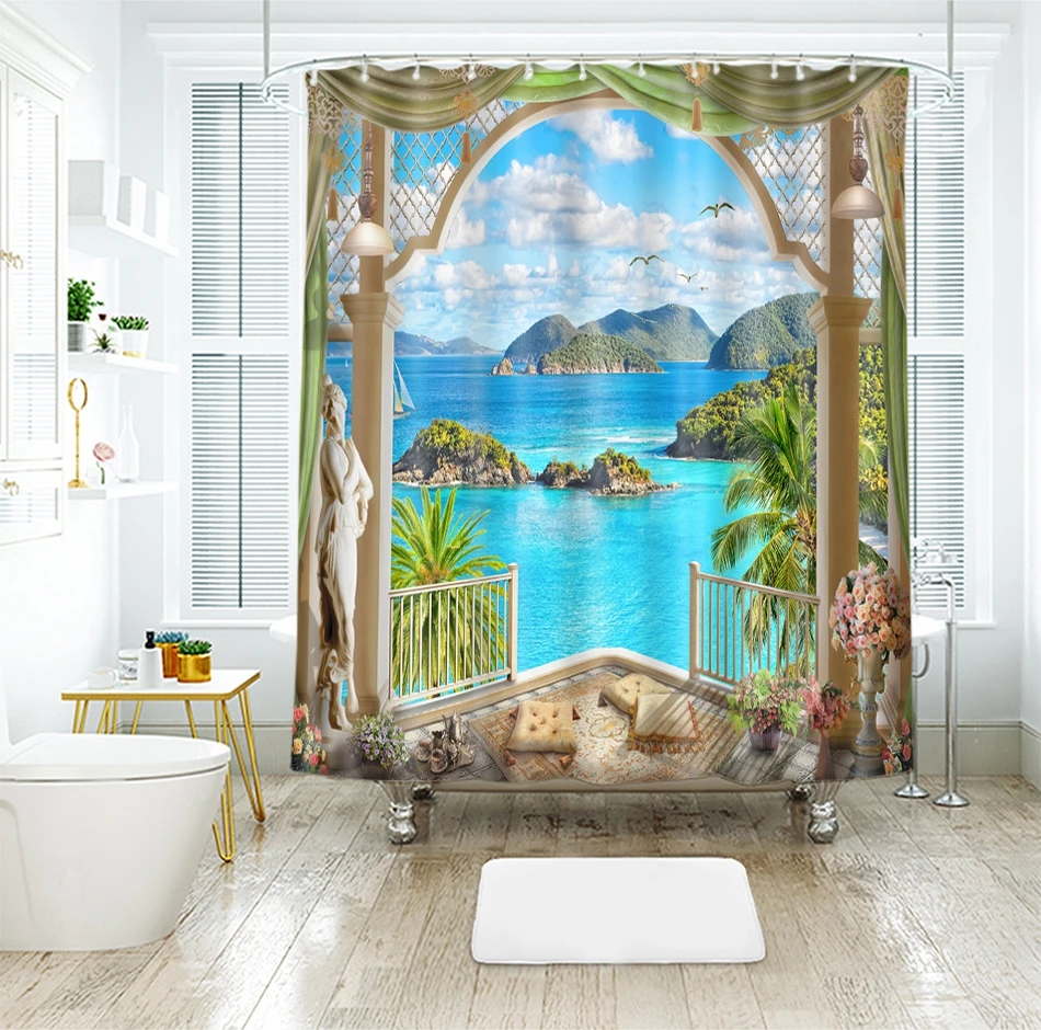 3d Sea View Pattern Shower Curtains Sunset Glow outside the Window Bathroom Curtain Thicken Waterproof Thickened Bath Curtain
3d Sea View Pattern Shower Curtains Sunset Glow outside the Window Bathroom Curtain Thicken Waterproof Thickened Bath Curtain