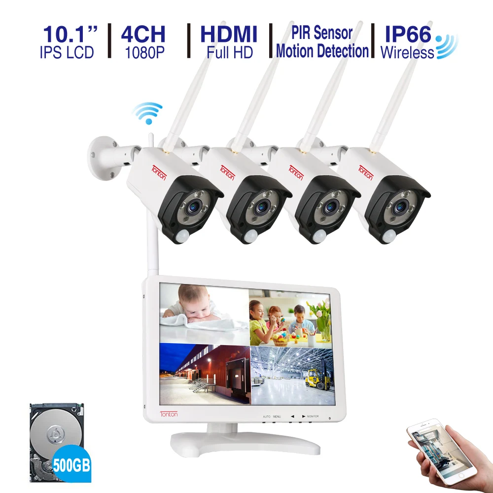 Tonton 4CH 1080P Wireless CCTV System 10.1" LCD WiFi NVR Kit 2MP Outdoor Security IP Camera P2P Video Surveillance System 500GB
Tonton 4CH 1080P Wireless CCTV System 10.1" LCD WiFi NVR Kit 2MP Outdoor Security IP Camera P2P Video Surveillance System 500GB