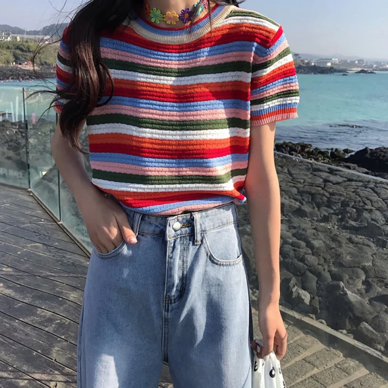 Summer rainbow Striped Girlfriends stripe Printed t-Shirts Women Casual Loose Short Sleeve tee Tops
Summer rainbow Striped Girlfriends stripe Printed t-Shirts Women Casual Loose Short Sleeve tee Tops