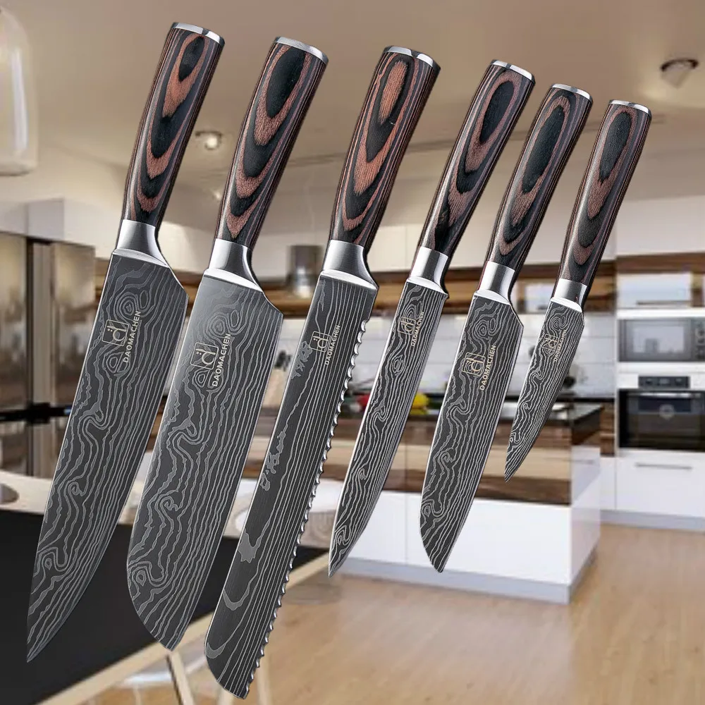 2019 высококачественные 8 "дюймовые кухонные ножи повара лазерные Дамасские