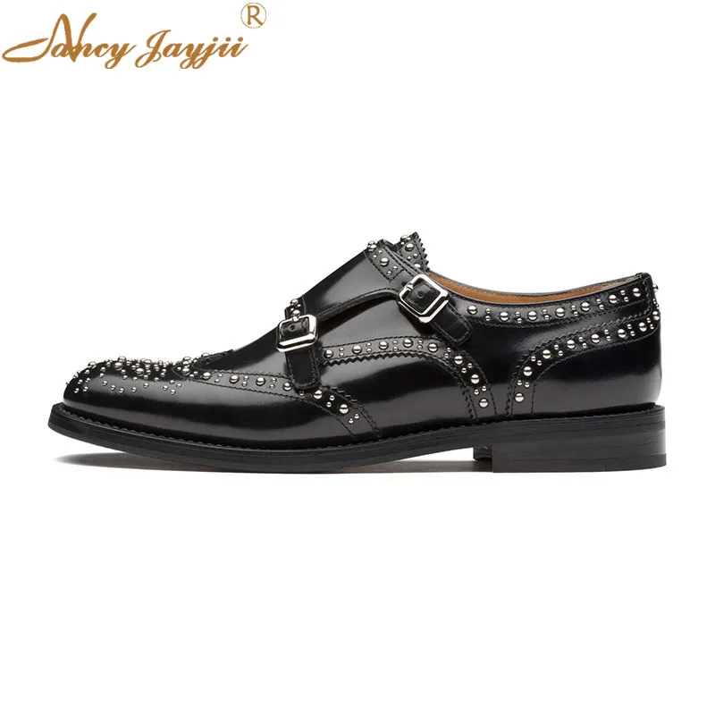 Genuine Leather Spikes Black Oxfords Rivets Flats Luxury Buckle Vamp Round Toe Office Shoe Woman Size 16 Slip on Low Heel Mature
Genuine Leather Spikes Black Oxfords Rivets Flats Luxury Buckle Vamp Round Toe Office Shoe Woman Size 16 Slip on Low Heel Mature