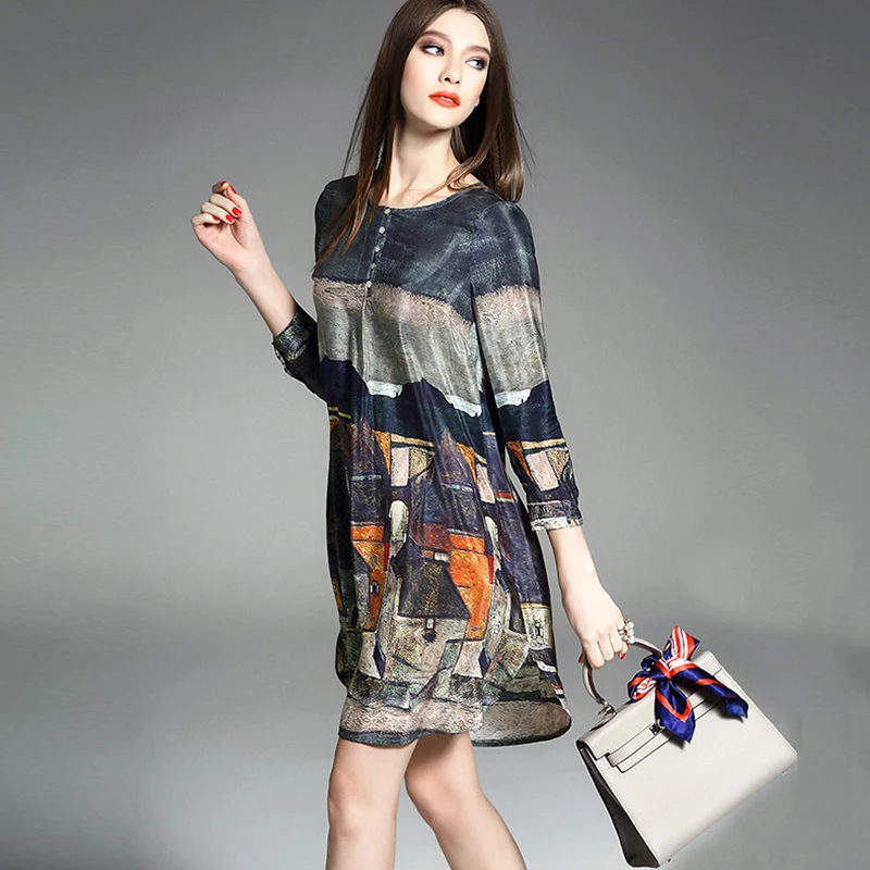 2019 Spring Summer Nature100% Real Silk Print Dress for Women O-Neck Elegant Large Size Loose Dresses RE2325
2019 Spring Summer Nature100% Real Silk Print Dress for Women O-Neck Elegant Large Size Loose Dresses RE2325