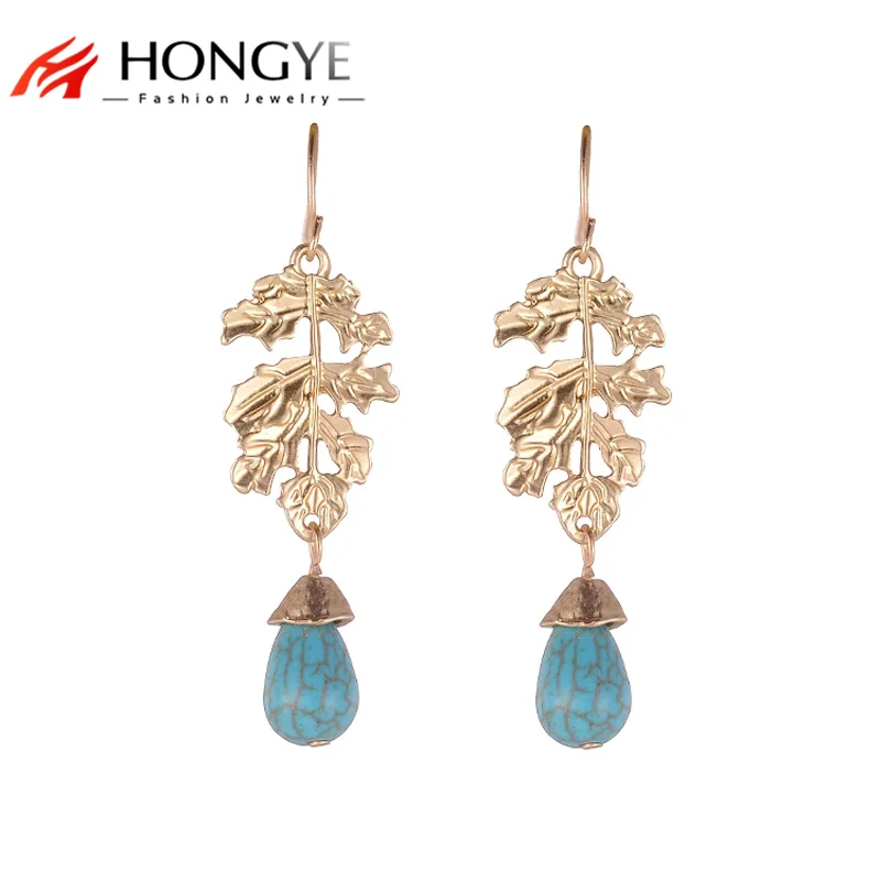 HUIMEI 2022 new and novel design wholesale alloy leaf imitation blue turquoise women's long pendant earrings
HUIMEI 2022 new and novel design wholesale alloy leaf imitation blue turquoise women's long pendant earrings