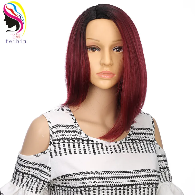 Feibin Short Wigs For Black Women Synthetic BOBO Straight Ombre Blonde Wig High temperature Fiber D10 | Шиньоны и парики