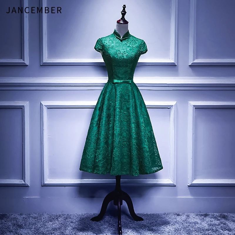 JANCEMBER Короткие коктейльные платья темно зеленые кружева молния для высокого