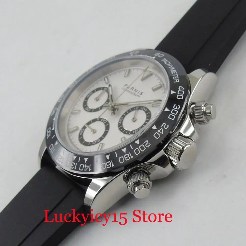 39mm White Dial Chronograph Function Quartz Men's Watch With Rubber Strap Sapphire Glass | Наручные часы