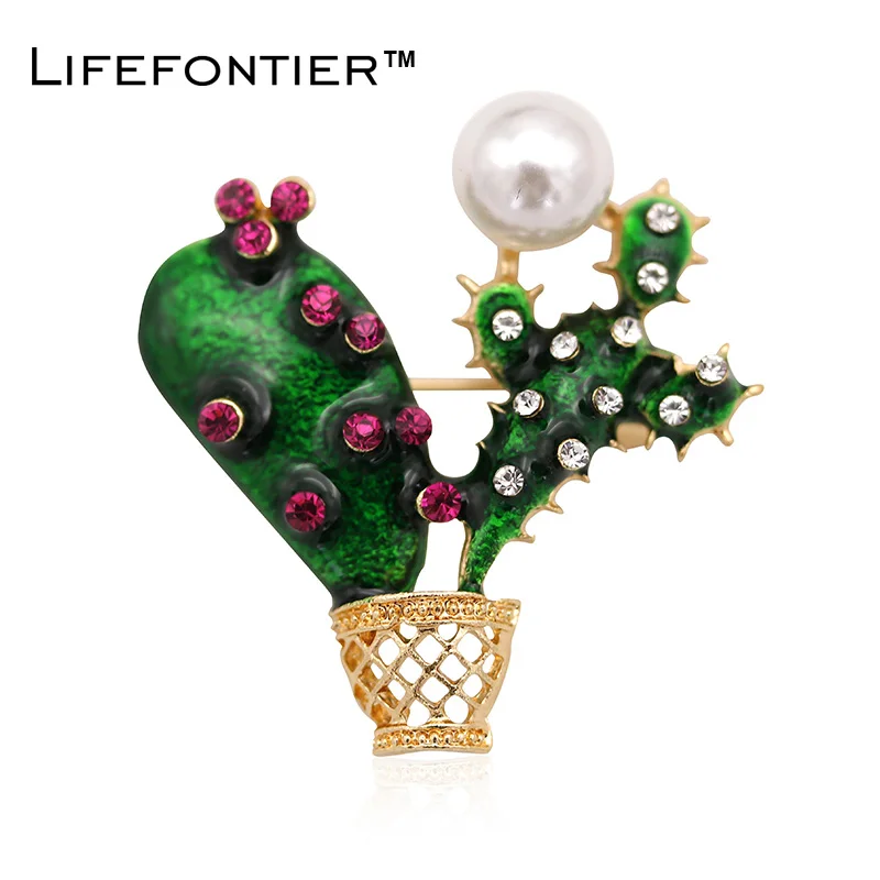 Lifefontier кактус Броши для женщин с Peal Crystal Мода сплав элегантное платье костюм