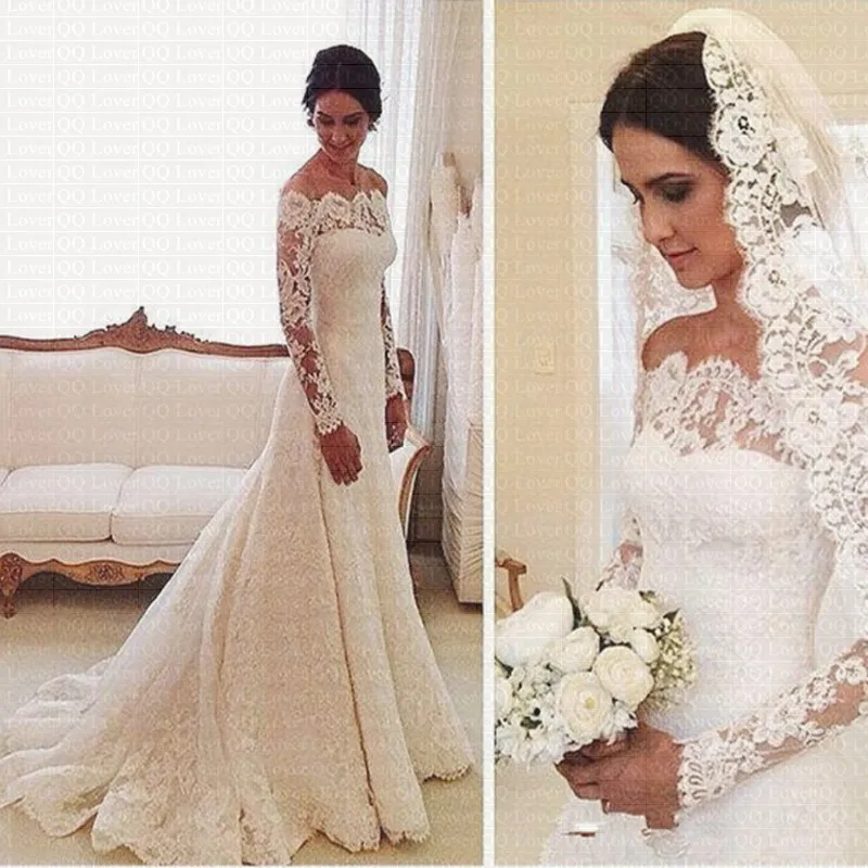 2019 Vestidos De Novia Lace Wedding Dresses Off Shoulder Applique Long Sleeves Vintage Bridal Gowns With Buttons Back
2019 Vestidos De Novia Lace Wedding Dresses Off Shoulder Applique Long Sleeves Vintage Bridal Gowns With Buttons Back