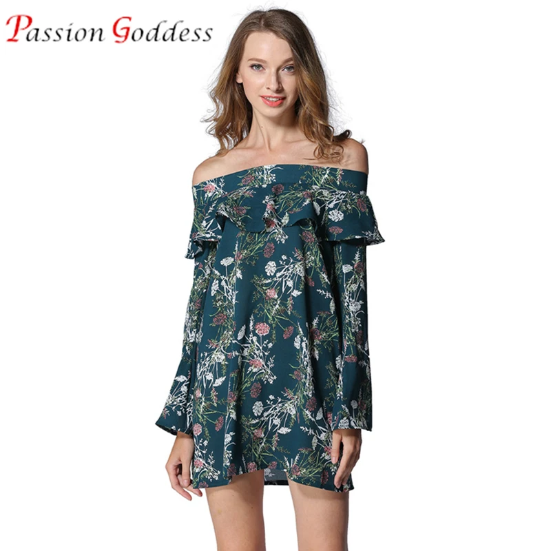 Женское шифоновое мини-платье с цветочным принтом, открытыми плечами и длинными расклешенными рукавами 
Женское шифоновое мини-платье с цветочным принтом, открытыми плечами и длинными расклешенными рукавами