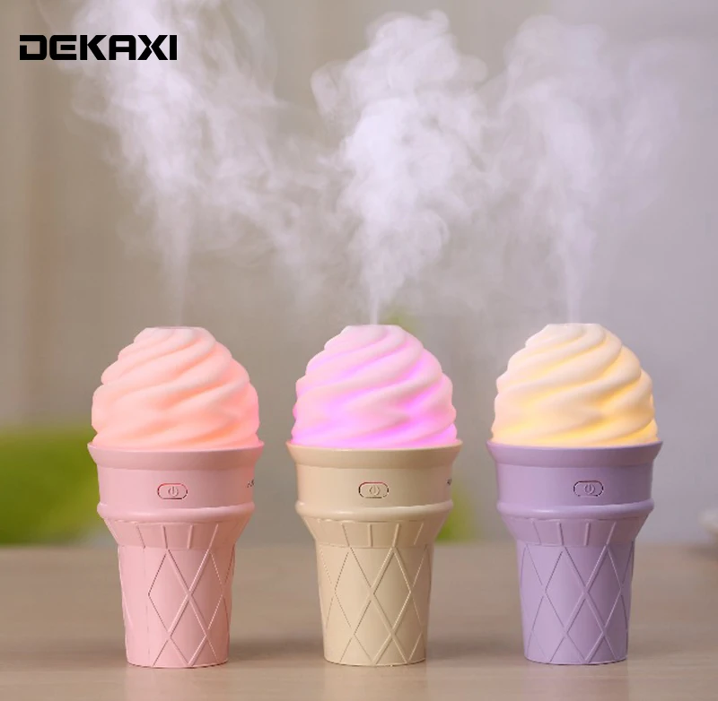 DEKAXI Mini USB aroma humidifier 90ml aromatherapy ice cream LED electric essential oil diffuser creative sprayer | Бытовая техника