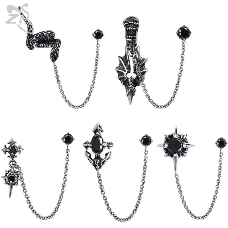 ZS Double Piercing Stud Earrings with Long Chain Mens Dangle Ear Stud Jewelry Stainless Steel Earring for Men CZ Jewellry 1 Pcs
ZS Double Piercing Stud Earrings with Long Chain Mens Dangle Ear Stud Jewelry Stainless Steel Earring for Men CZ Jewellry 1 Pcs