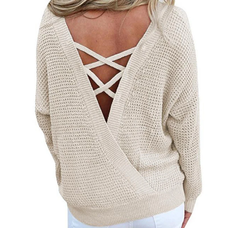 Sexy Backless V-neck Sweater Long Sleeve Women Pullover Knitted Christmas Sweater Fall 2021 Fashion Lace Up Loose Jumper Tops
Sexy Backless V-neck Sweater Long Sleeve Women Pullover Knitted Christmas Sweater Fall 2021 Fashion Lace Up Loose Jumper Tops