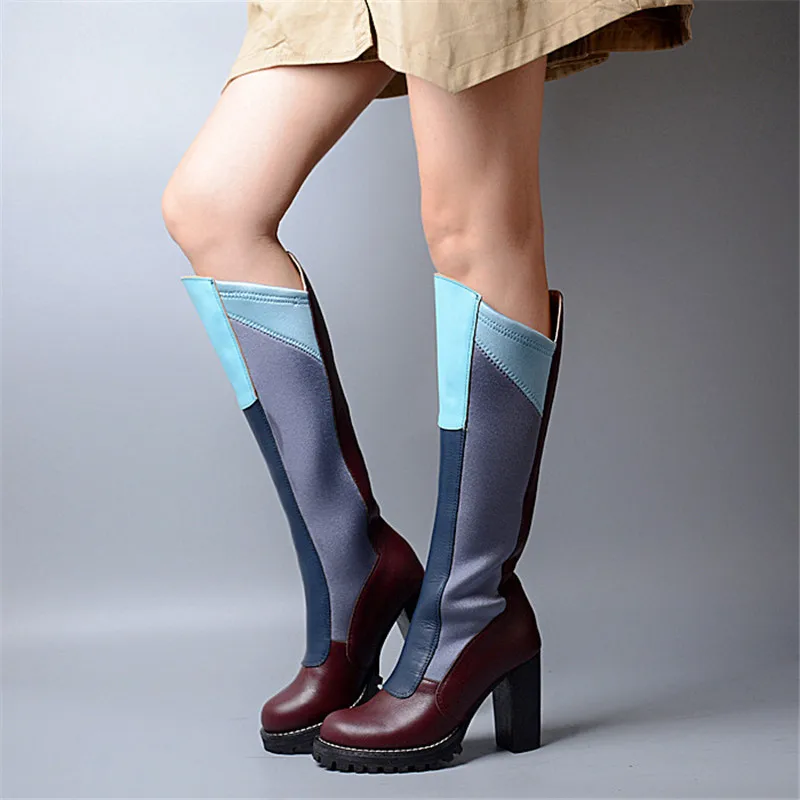 Prova Perfetto Mixed Color Women Knee High Boots Stretch Fabric Lace Up Platform Boots High Heel Botas Autumn High Botas Mujer
Prova Perfetto Mixed Color Women Knee High Boots Stretch Fabric Lace Up Platform Boots High Heel Botas Autumn High Botas Mujer