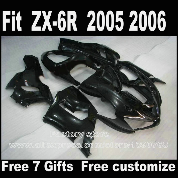 

Комплект пластиковых обтекателей для Kawasaki ZX6R 2005 2006 ZX-6R 05 06 Ninja 636, полностью глянцевые черные обтекатели, комплект кузова LK77