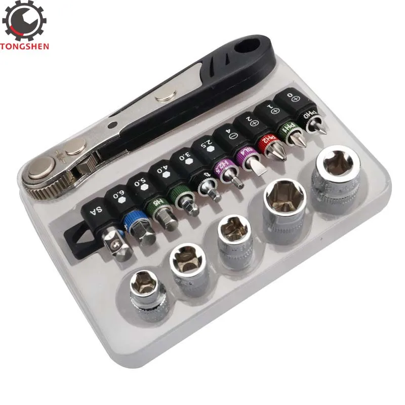 16pcs 1/4 Mini Ratchet Wrench Screwdriver Set with 90 Degree Mini Offset Reversible Drive Handle & Multi Bits Socket
16pcs 1/4 Mini Ratchet Wrench Screwdriver Set with 90 Degree Mini Offset Reversible Drive Handle & Multi Bits Socket