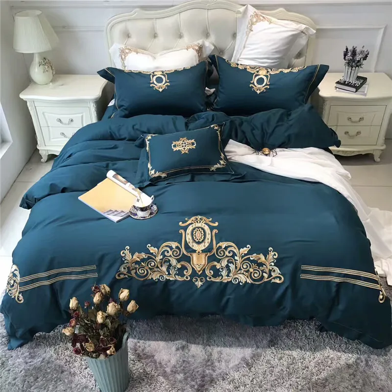 80S Egyptian cotton gold embroidered luxury royal bedding sets queen king size deep green bed linen duvet cover sets40
80S Egyptian cotton gold embroidered luxury royal bedding sets queen king size deep green bed linen duvet cover sets40
