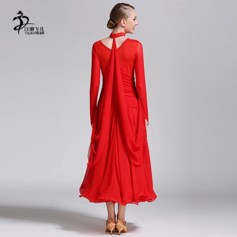 National Standard Dance Clothing Waltz Long Skirt Chiffon Big Swing Costume | Тематическая одежда и униформа