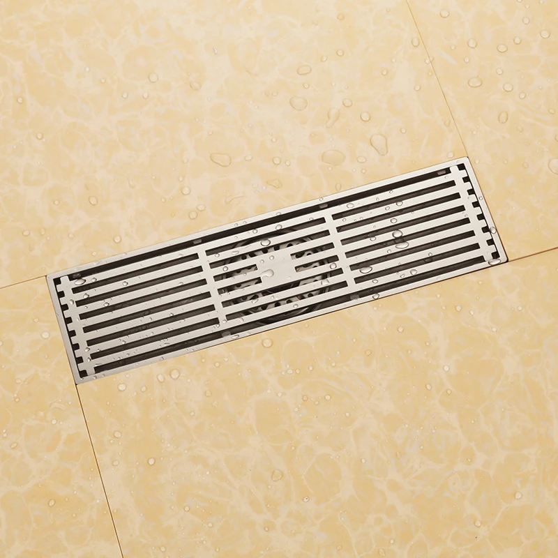 

Bathroom Brushed Nickel 300*83mm soild brass Square Floor Waste Grates Bathroom Shower Drain Floor Drain--MD537