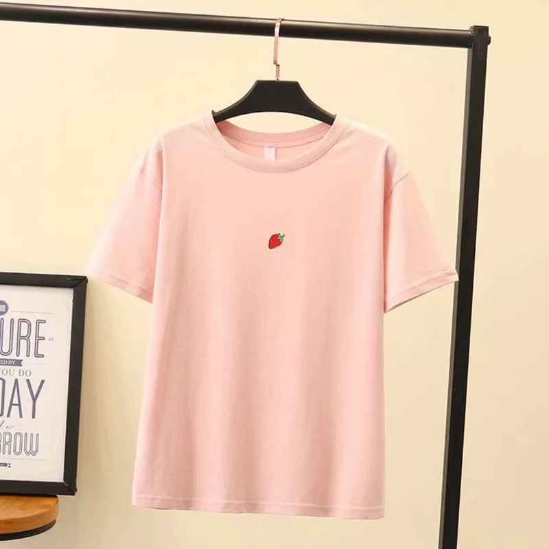 Pure Color T-shirts 2019 Summer New Large Size Ladies Strawberry Printed Cotton Crew Neck Loose Short Sleeve T-shirt Tops
Pure Color T-shirts 2019 Summer New Large Size Ladies Strawberry Printed Cotton Crew Neck Loose Short Sleeve T-shirt Tops