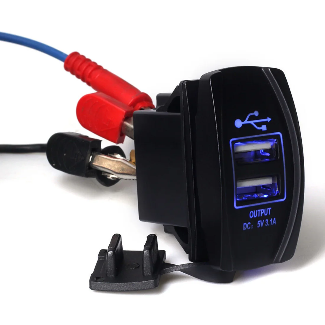 Автомобильное зарядное устройство 5V 3.1A с двумя usb разъемами синий светодиод