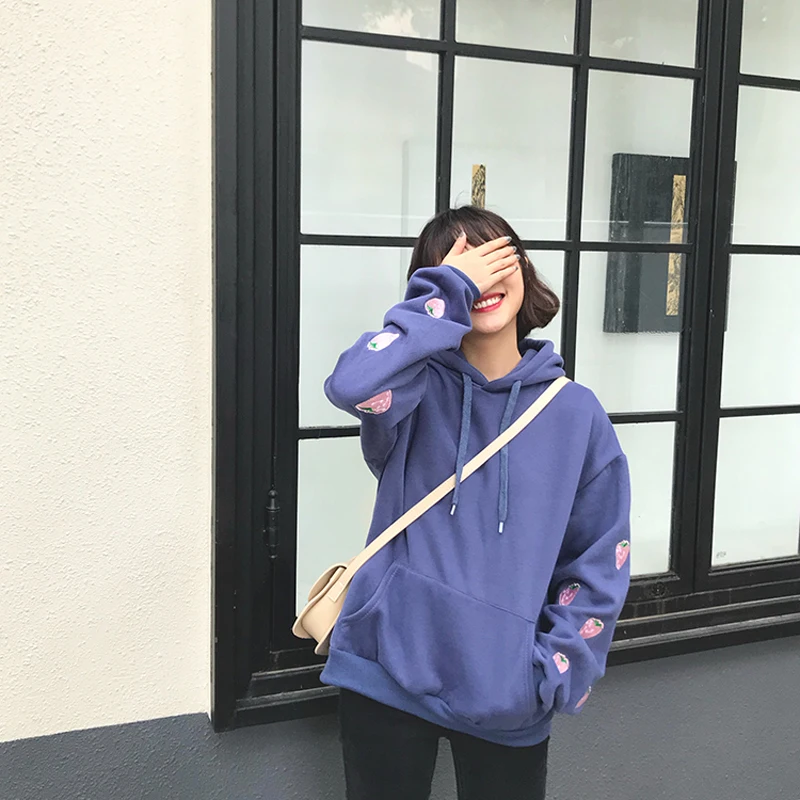New Cute Cartoon Strawberry Embroidery Sweatshirts Hoodies Women Autumn Winter Long Sleeve Loose Casual Hooded Hoodies Woman
New Cute Cartoon Strawberry Embroidery Sweatshirts Hoodies Women Autumn Winter Long Sleeve Loose Casual Hooded Hoodies Woman