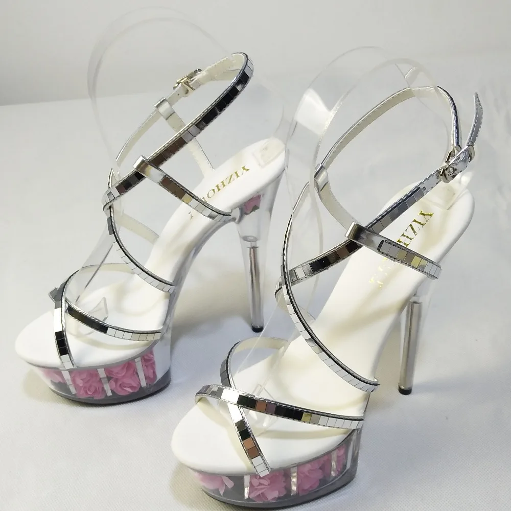 Туфли женские свадебные на высоком каблуке 15 см пикантные сандалии с розовым