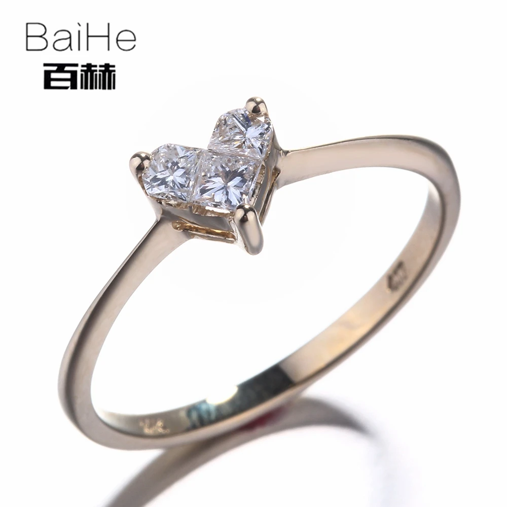 

BAIHE однотонное 14K желтое золото 0.46CT H/SI принцесса три природных бриллианта свадебные женские модные ювелирные изделия бриллиант сердце коль...