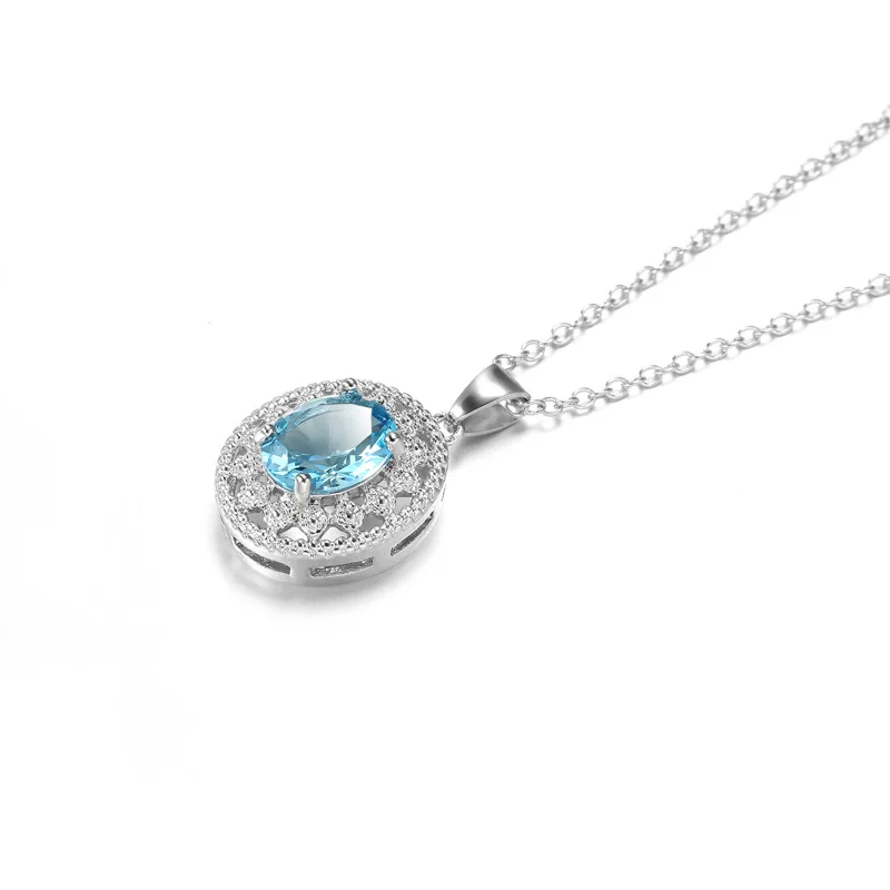 Hollow Royal Copper Necklace Wedding Jewelry Valentine's Day Sky Blue Zircon Clavicle Chain Pendant For Female Women |
