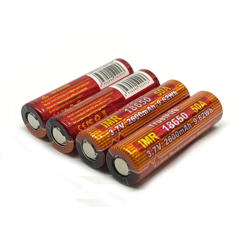 5pcs/lot TrustFire IMR 18650 2600mAh 3.7V 50A 9.62Wh High-Rate Battery Rechargeable Lithium Batteries Cell For E-cigs Torches
5pcs/lot TrustFire IMR 18650 2600mAh 3.7V 50A 9.62Wh High-Rate Battery Rechargeable Lithium Batteries Cell For E-cigs Torches