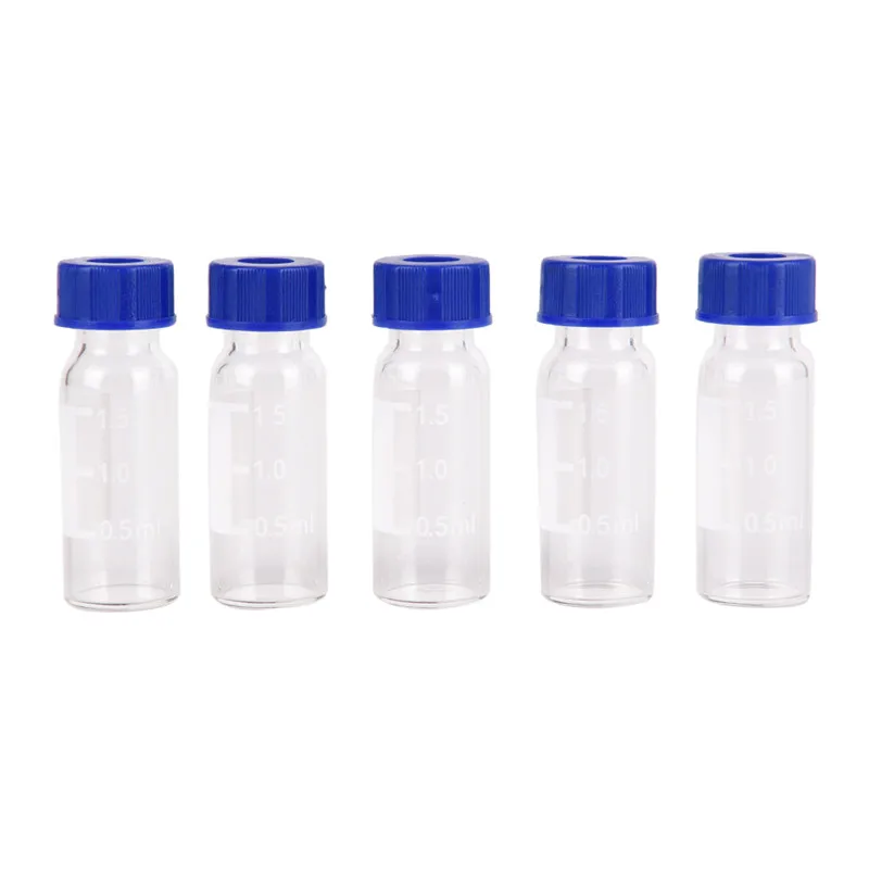 Graduation Sample Vials 5 Pc Plastic Lid Graduated Round Glass Reagent Bottle Blue Screw Cap On Cover | Канцтовары для офиса