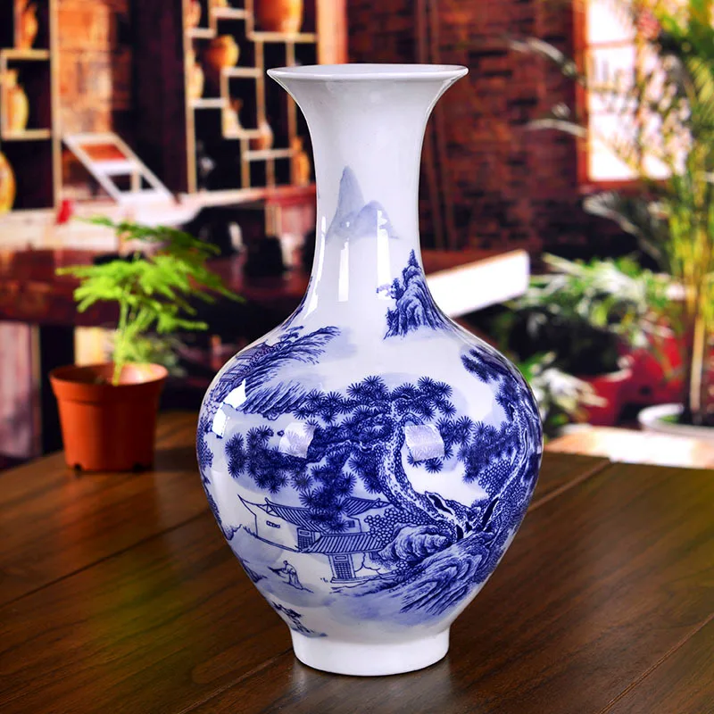 Ceramic blue and white living room modern home decoration landscape vase crafts ornaments wedding gift
Ceramic blue and white living room modern home decoration landscape vase crafts ornaments wedding gift