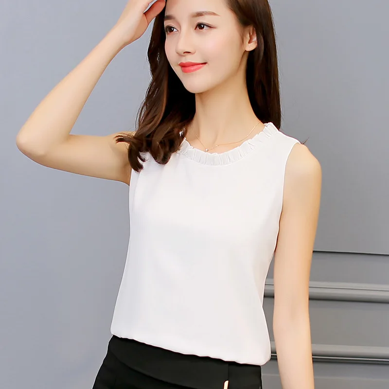 women chiffon white pink blouse shirt casual summer autumn sleeveless O neck female tops
women chiffon white pink blouse shirt casual summer autumn sleeveless O neck female tops