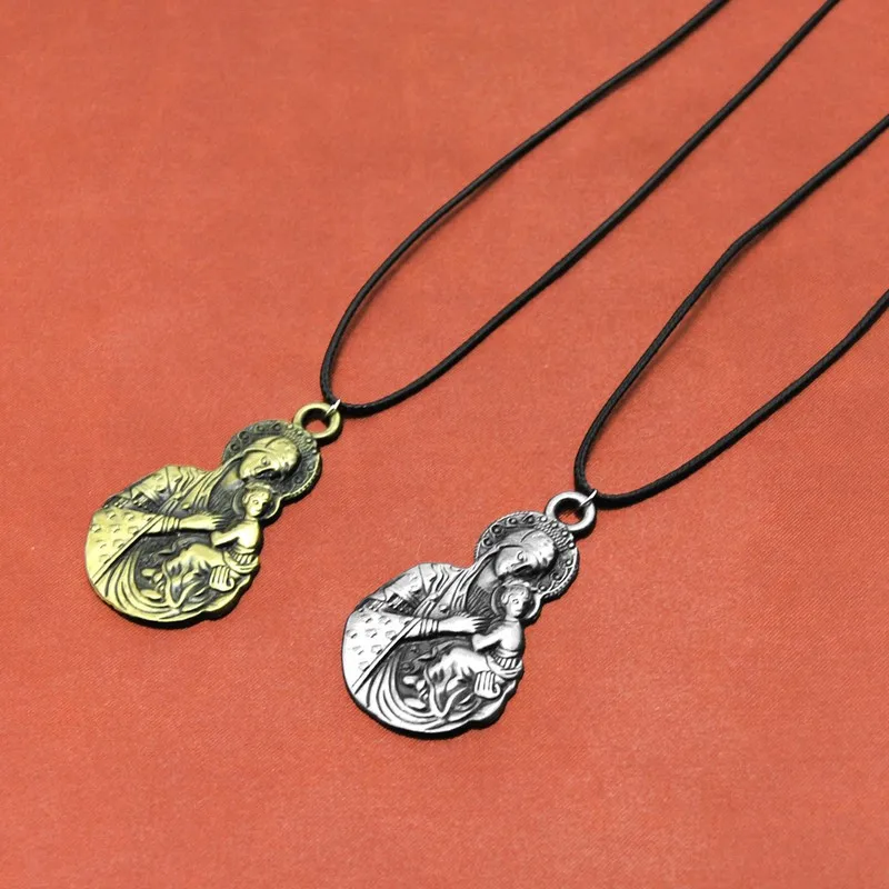New Vintage Leather Chain Virgin Mary and Son Necklace Women Retro Madonna Prayer Pendant Necklace Christian Jewelry Party Gift
New Vintage Leather Chain Virgin Mary and Son Necklace Women Retro Madonna Prayer Pendant Necklace Christian Jewelry Party Gift