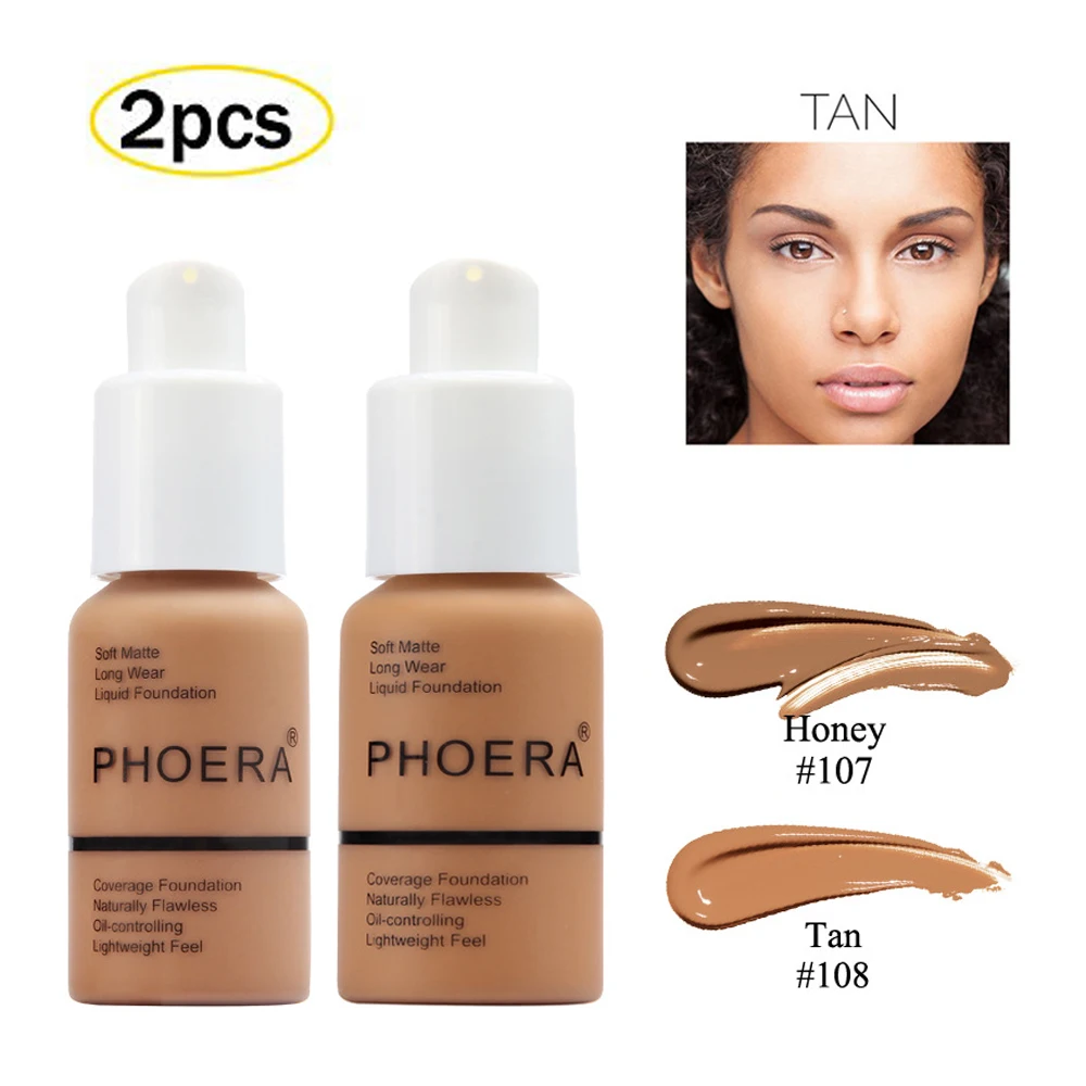 

2pcs/set Perfect Concealer Foundation Full Coverage 30ml Soft Matte Long Wear Foundation Liquid Face Makeup# 107 Honey +108 Tan