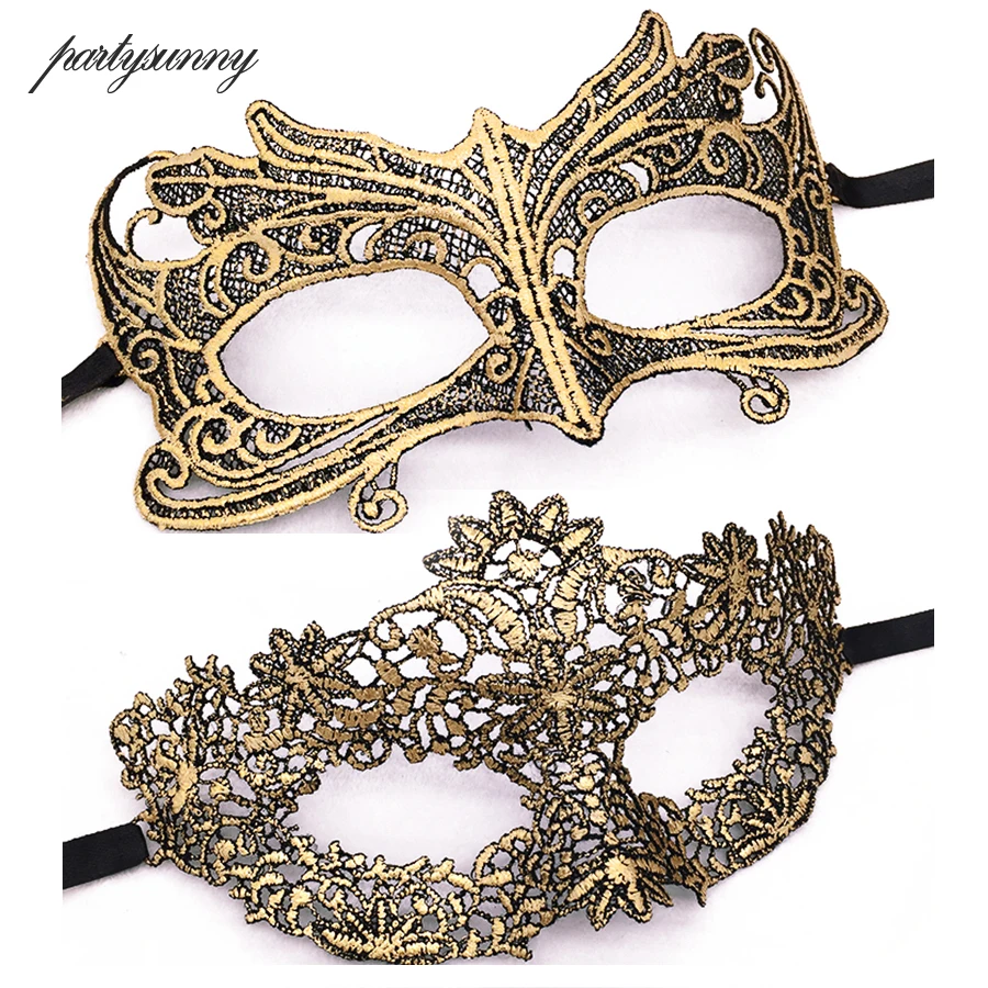 Masquerade Gold Purple Blue Lace Mask Halloween Cutout Prom Party Accessories Sexy Eye Face Venetian Masks Favor|Маски для