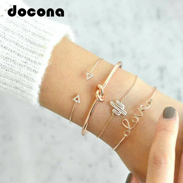 Docona Gold Color Cactus Letter Knot Bangle Bracelet Set for Women Bohemian Geometric Metal Adjustable Chain Bracelet Set 6116
Docona Gold Color Cactus Letter Knot Bangle Bracelet Set for Women Bohemian Geometric Metal Adjustable Chain Bracelet Set 6116