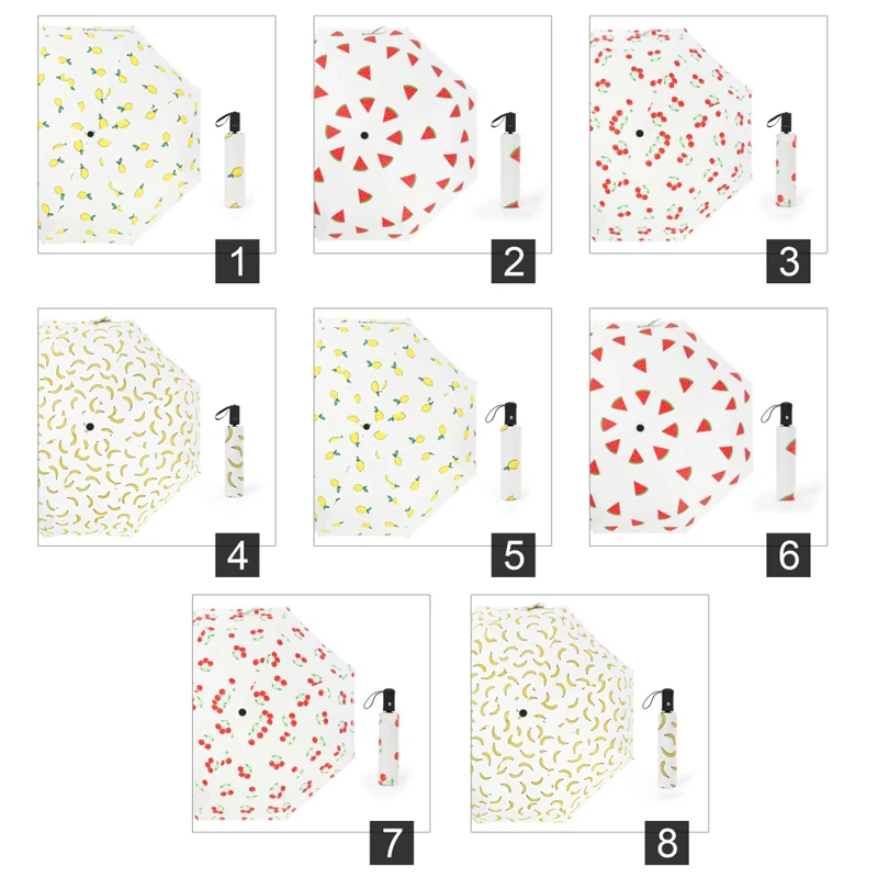Cartoon Parasol Women Uv Three-folding Automatic Umbrella Sunny and Rainy Umbrella for Men and Women Funny Fruit Printed U5B176
Cartoon Parasol Women Uv Three-folding Automatic Umbrella Sunny and Rainy Umbrella for Men and Women Funny Fruit Printed U5B176